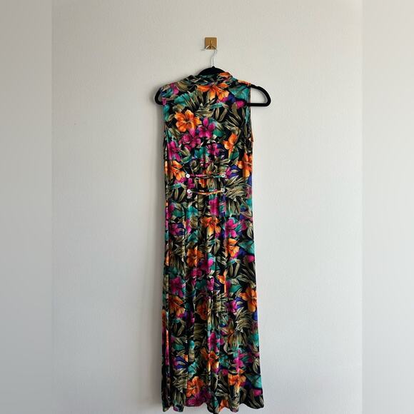 Vintage 90s Twyla Blu Tropical Floral Button-Down Midi Dress – 100% Rayon Size L - Picture 8 of 9